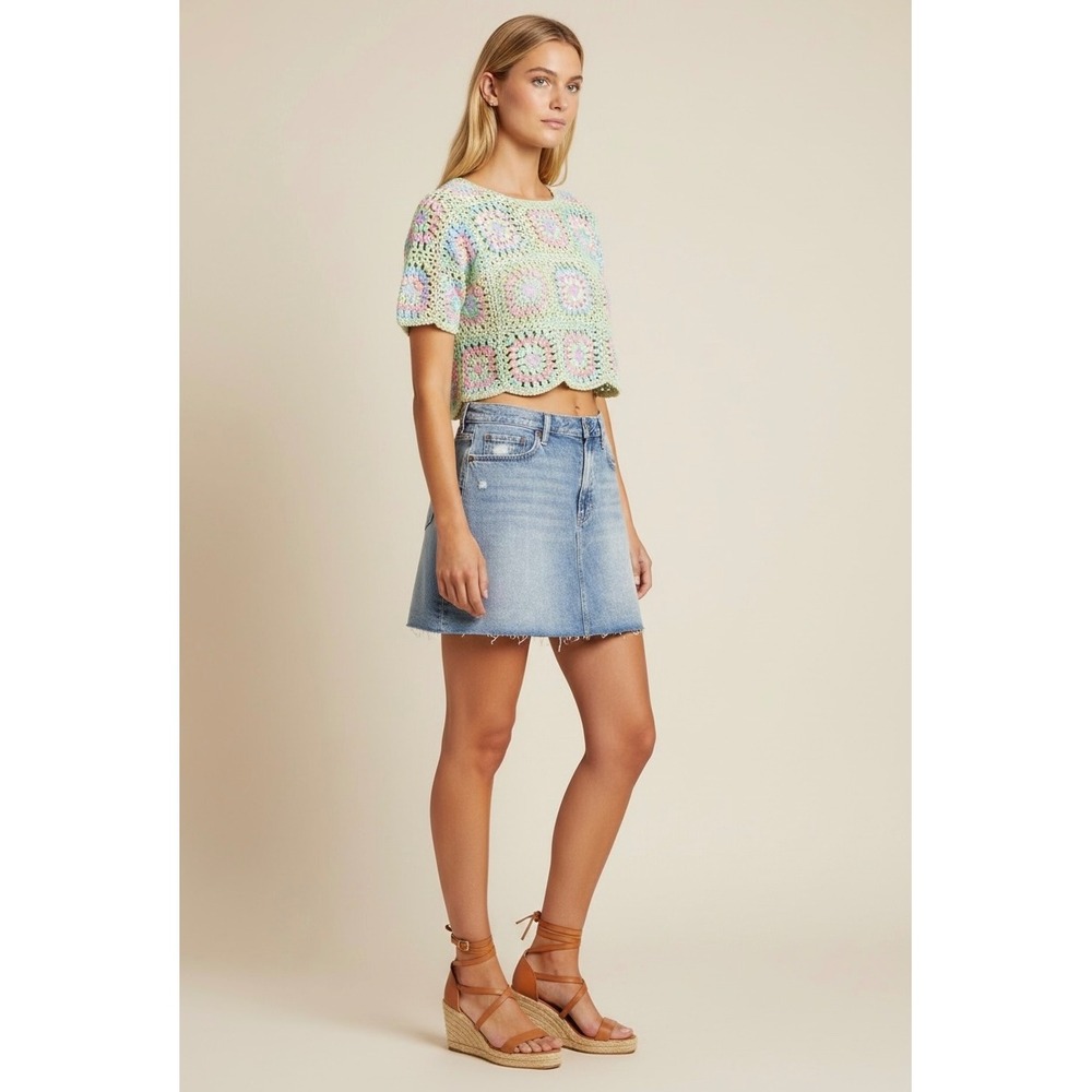 NEW Gap Denim Deconstructed Mini Skirt Size 12 Light Wash Raw Hem Casual Skirts